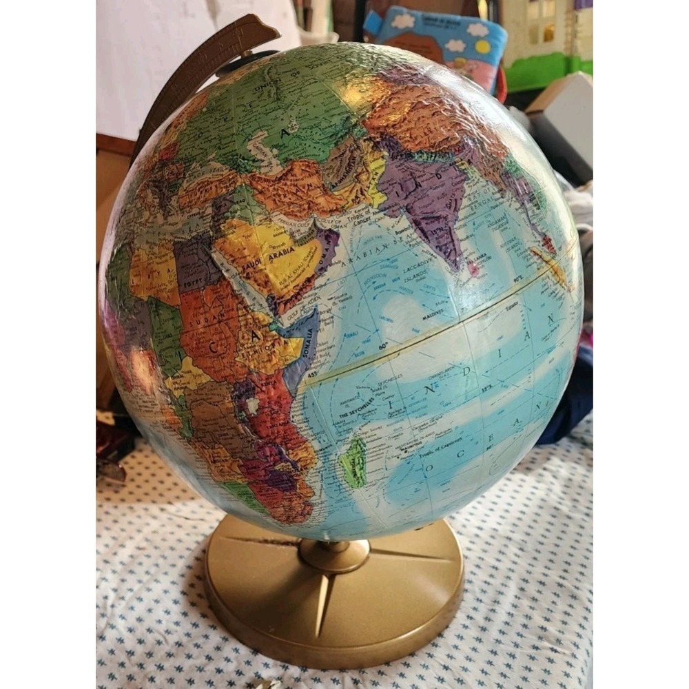 Vtg Replogle 12" World Nation Series Globe Raised mid-century map Texture USSR